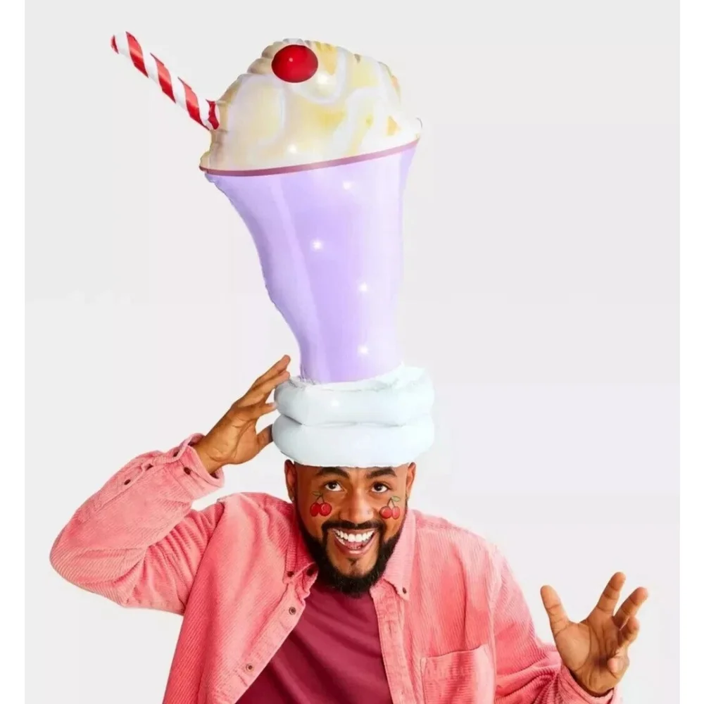 New Adult Inflatable & Light Up Milkshake Hat Headpiece Halloween Costume